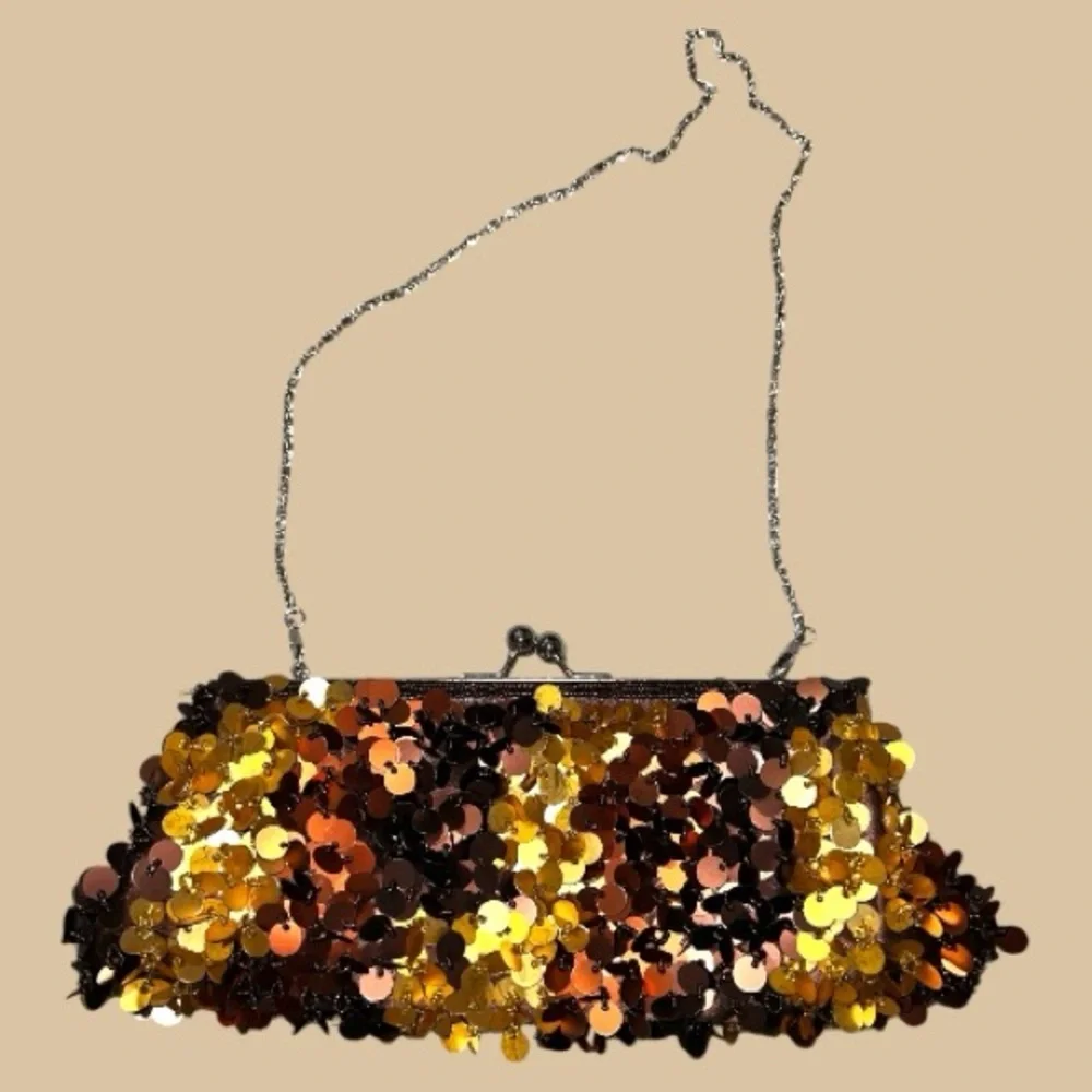 Sequin Evening Clutch in Gold and Brown